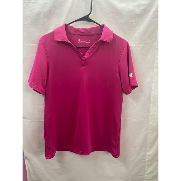 Under Armour Women's Medium Dark Pink Short Sleeve Logo Heat Gear Shirt - Picture 1 of 4